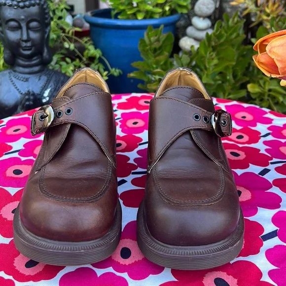 🏴󠁧󠁢󠁥󠁮󠁧󠁿 Vintage Dr. Martens MIE Chunky Heel Monk Strap Loafers UK 5 - Picture 7 of 16
